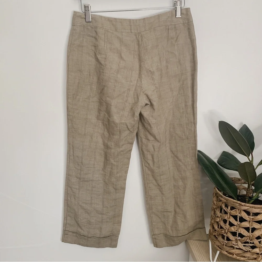 Mango‎ Cropped 100% Linen Pinstripes Mid Rise Pants.Sz 4